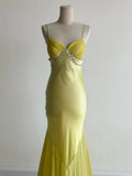 Niulatu Yellow Formal Dresses Spaghetti Straps Satin Mermaid Long Prom Dresses HZ1103