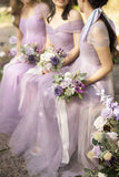 Niulatu Purple Tulle A-Line V-Neck Bridesmaid Dress Prom Dresses HZ1103