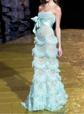 Niulatu Sky Blue Tulle Strapless Layered Mermaid Prom Dresses Elegant Formal Evening Dresses HZ1103