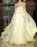 Niulatu Butter Yellow Strapless Tulle A-Line Prom Dresses Formal Evening Dress HZ1103