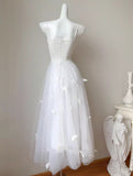 Niulatu Pearl Butterfly Tulle White French A-Line Spaghetti Straps Birthday Dresses HZ1103