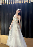 Niulatu Pearl Butterfly Tulle White French A-Line Spaghetti Straps Birthday Dresses HZ1103