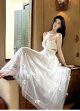 Niulatu Pearl Butterfly Tulle White French A-Line Spaghetti Straps Birthday Dresses HZ1103