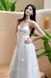 Niulatu Pearl Butterfly Tulle White French A-Line Spaghetti Straps Birthday Dresses HZ1103