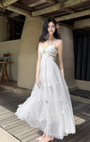 Niulatu Pearl Butterfly Tulle White French A-Line Spaghetti Straps Birthday Dresses HZ1103