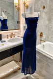 Niulatu Blue Shiny Silk Mermaid Dress Swing Neck Luxurious Birthday Party Dress HZ1103