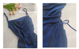 Niulatu Blue Shiny Silk Mermaid Dress Swing Neck Luxurious Birthday Party Dress HZ1103