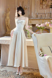 Niulatu Light Champagne Spaghetti Strap Satin A-Line Bridal Dress Elegant Wedding Guest Dress HZ1103