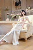 Niulatu Light Champagne Spaghetti Strap Satin A-Line Bridal Dress Elegant Wedding Guest Dress HZ1103