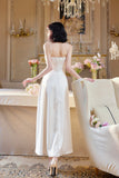 Niulatu Light Champagne Spaghetti Strap Satin A-Line Bridal Dress Elegant Wedding Guest Dress HZ1103