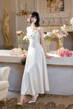 Niulatu Light Champagne Spaghetti Strap Satin A-Line Bridal Dress Elegant Wedding Guest Dress HZ1103