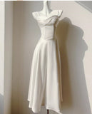 Niulatu Light Champagne Spaghetti Strap Satin A-Line Bridal Dress Elegant Wedding Guest Dress HZ1103