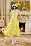 Niulatu Butter Yellow Spaghetti Strap A-Line Birthday Dress Elegant Backless Party Dress HZ1103