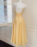 Niulatu Butter Yellow Spaghetti Strap A-Line Birthday Dress Elegant Backless Party Dress HZ1103