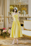 Niulatu Butter Yellow Spaghetti Strap A-Line Birthday Dress Elegant Backless Party Dress HZ1103