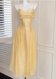 Niulatu Butter Yellow Spaghetti Strap A-Line Birthday Dress Elegant Backless Party Dress HZ1103