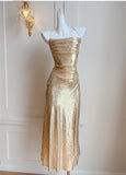 Niulatu Gold Sequin Spaghetti Strap A-Line Evening Dress Backless Sparkling Birthday Party Dress HZ1103