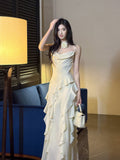 Niulatu Birthday Evening Gowns Off-White Spaghetti Straps Chiffon Ruffles A-Line Prom Dresses HZ1103