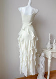 Niulatu Birthday Evening Gowns Off-White Spaghetti Straps Chiffon Ruffles A-Line Prom Dresses HZ1103