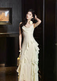 Niulatu Birthday Evening Gowns Off-White Spaghetti Straps Chiffon Ruffles A-Line Prom Dresses HZ1103