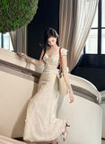 Niulatu Butterfly Embroidery Dress French Summer Vacation Waist Gentle Dress HZ1103