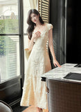 Niulatu Butterfly Embroidery Dress French Summer Vacation Waist Gentle Dress HZ1103