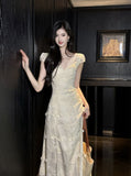 Niulatu Butterfly Embroidery Dress French Summer Vacation Waist Gentle Dress HZ1103