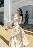 Niulatu French Ruffle Print Spaghetti Strap Dress Fashion Mermaid Party Dress HZ1103