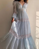 Niulatu Palace Style Lace Chiffon Prom Dresses Fairytale Birthday Evening Gowns HZ1103