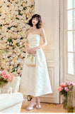 Niulatu Moonlight White Strapless A-Line Jacquard Satin Evening Gowns Elegant Birthday Prom Dresses HZ1103