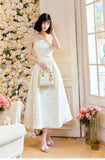 Niulatu Moonlight White Strapless A-Line Jacquard Satin Evening Gowns Elegant Birthday Prom Dresses HZ1103