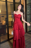 Niulatu Red Spaghetti Strap Chiffon Ruffles A-Line Prom Dresses Gorgeous Birthday Party Dress HZ1103
