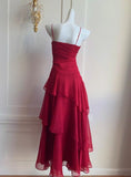 Niulatu Red Spaghetti Strap Chiffon Ruffles A-Line Prom Dresses Gorgeous Birthday Party Dress HZ1103
