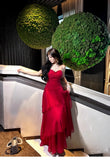 Niulatu Red Spaghetti Strap Chiffon Ruffles A-Line Prom Dresses Gorgeous Birthday Party Dress HZ1103