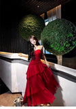 Niulatu Red Spaghetti Strap Chiffon Ruffles A-Line Prom Dresses Gorgeous Birthday Party Dress HZ1103