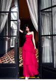 Niulatu Red Spaghetti Strap Chiffon Ruffles A-Line Prom Dresses Gorgeous Birthday Party Dress HZ1103