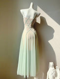 Niulatu Green Tulle Spaghetti Strap A-Line Birthday Prom Dress Sweet 16 Evening Gowns HZ1103