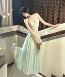 Niulatu Green Tulle Spaghetti Strap A-Line Birthday Prom Dress Sweet 16 Evening Gowns HZ1103