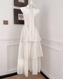 Niulatu Halter Neck Chiffon Layered A-Line White Party Dress HZ1103