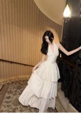 Niulatu Halter Neck Chiffon Layered A-Line White Party Dress HZ1103