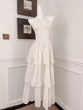 Niulatu Halter Neck Chiffon Layered A-Line White Party Dress HZ1103