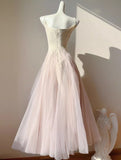 Niulatu Pink Purple Lace Tulle Spaghetti Strap A-Line Prom Dresses HZ1103