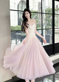Niulatu Pink Purple Lace Tulle Spaghetti Strap A-Line Prom Dresses HZ1103