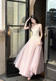 Niulatu Pink Purple Lace Tulle Spaghetti Strap A-Line Prom Dresses HZ1103