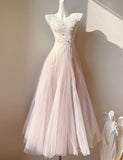Niulatu Pink Purple Lace Tulle Spaghetti Strap A-Line Prom Dresses HZ1103
