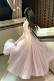Niulatu Pink Purple Lace Tulle Spaghetti Strap A-Line Prom Dresses HZ1103
