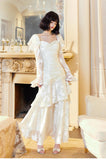 Niulatu Light Apricot Chiffon Jacquard Long Sleeves Ruffled Evening Dress HZ1103