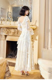 Niulatu Light Apricot Chiffon Jacquard Long Sleeves Ruffled Evening Dress HZ1103
