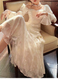 Niulatu Light Apricot Chiffon Jacquard Long Sleeves Ruffled Evening Dress HZ1103