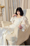 Niulatu Light Apricot Chiffon Jacquard Long Sleeves Ruffled Evening Dress HZ1103